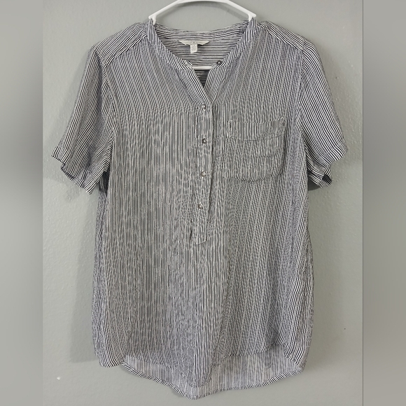 Lucky Brand Striped Short Sleeve Blouse - Picture 1 of 7